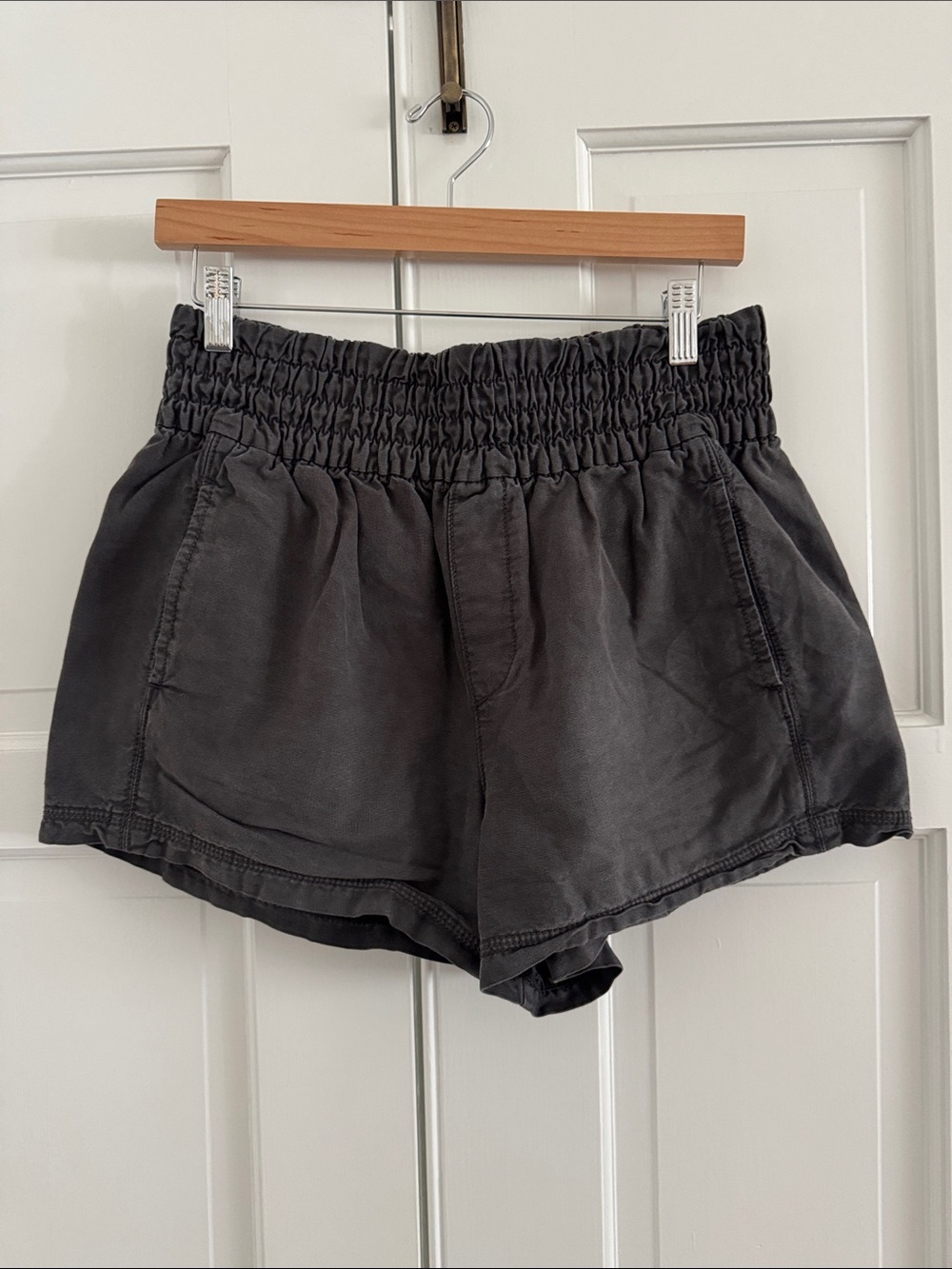 aerie Charcoal Smocked-Waist Athletic Shorts